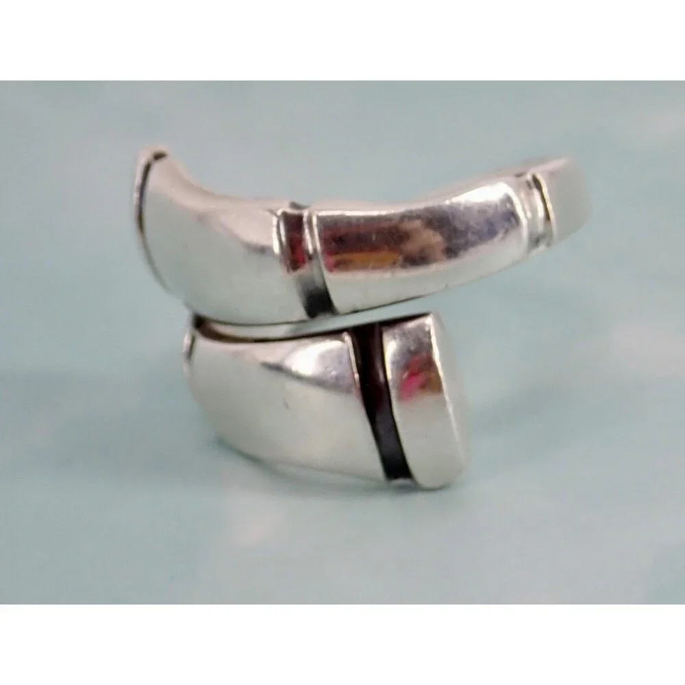 Signed Towle Sterling Wrap Crossover Spoon Bamboo Line Patterned Ring sz 7.25